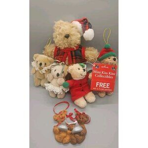 Vintage Lot Of 5 Bear Christmas Tree Ornaments & Plush Toy